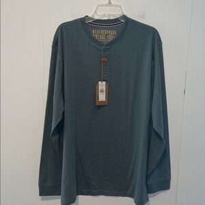 NWT Weatherproof Men's Teal Long Sleeve Henley The Vintage I5